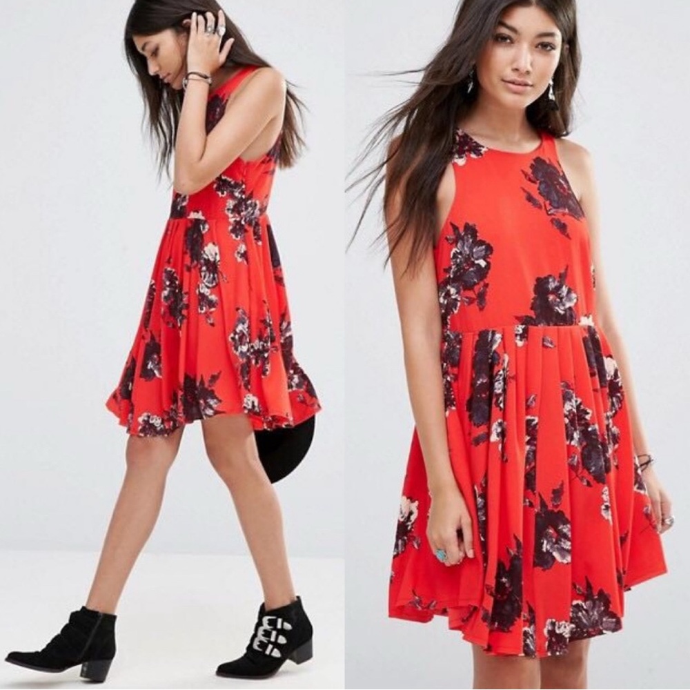 EUC Free People Flutterby Dress in Cherry Floral - size 6